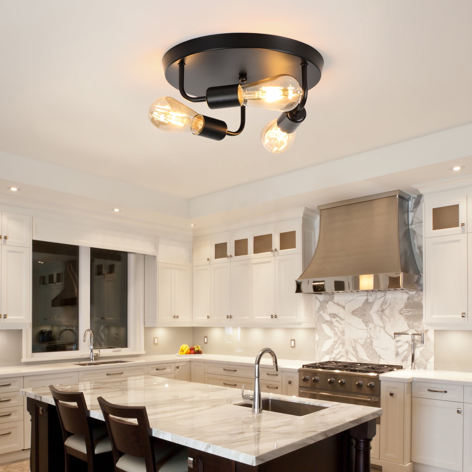HALIGATE Flush Mount Ceiling Light Fixture,3-Light Ceiling Light Fixture for Hallway, Black Hallway Light Fixtures Ceiling,Light Fixtures Ceiling Mount for Kitchen,Farmhouse,Hall (1 Pack) (12inch)
