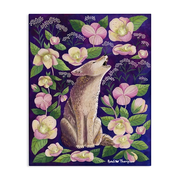 Stupell Industries Coyote & Pink Florals Animals Painting Wrapped Canvas Art Print Wall Art, 16 x 20