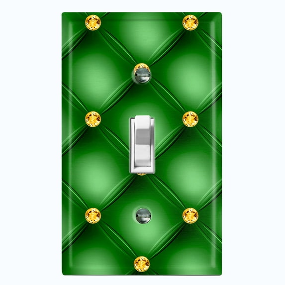 Metal Light Switch Plate Cover Yellow Diamond Tufted Green Wallpaper DIA006
