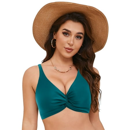 Zhden Swim Tops Women Bikini Top Halter Twist Front Swimsuit Top Padded V Neck Swim Tops Women Top OnlyGray S