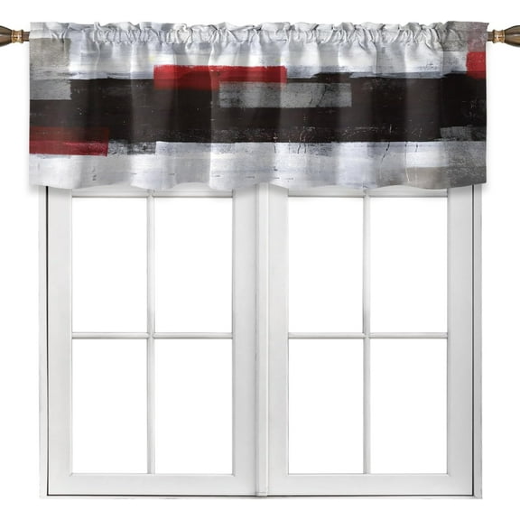 Red Black Grey Kitchen Valances for Windows Red Kitchen Valance Curtains Red Modern Art Window Treatment Valances for Living Room Bedroom Bathroom Decor (18" W x 52" L, Red Black)