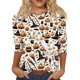 thumbnail image 1 of Camisa de manga larga con temática de Halloween para mujer: blusa informal con estampado de murciélagos y lunas para las festividades de otoño, 1 of 5
