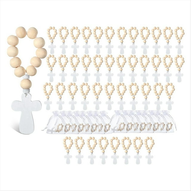 60 Piezas de Rosario de Madera con Bolsas de , Rosario de Madera para Bautismo, Primera Comunión, Confirmación, Despedida de Soltera, Baby Shower