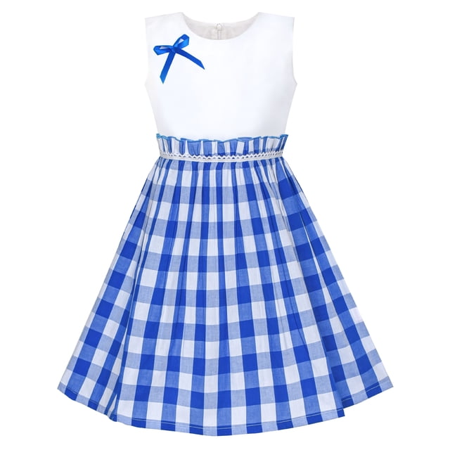 Robe Fille Bleue Tartan à Carreaux Robe d'Été Retour École 6 Ans