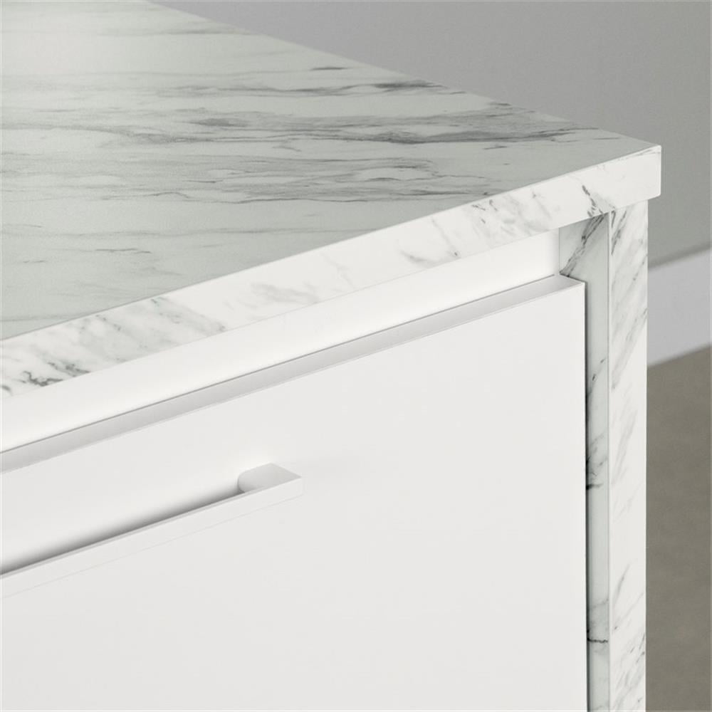 South Shore Myro, Contemporary Kitchen Island, Faux White Marble and White