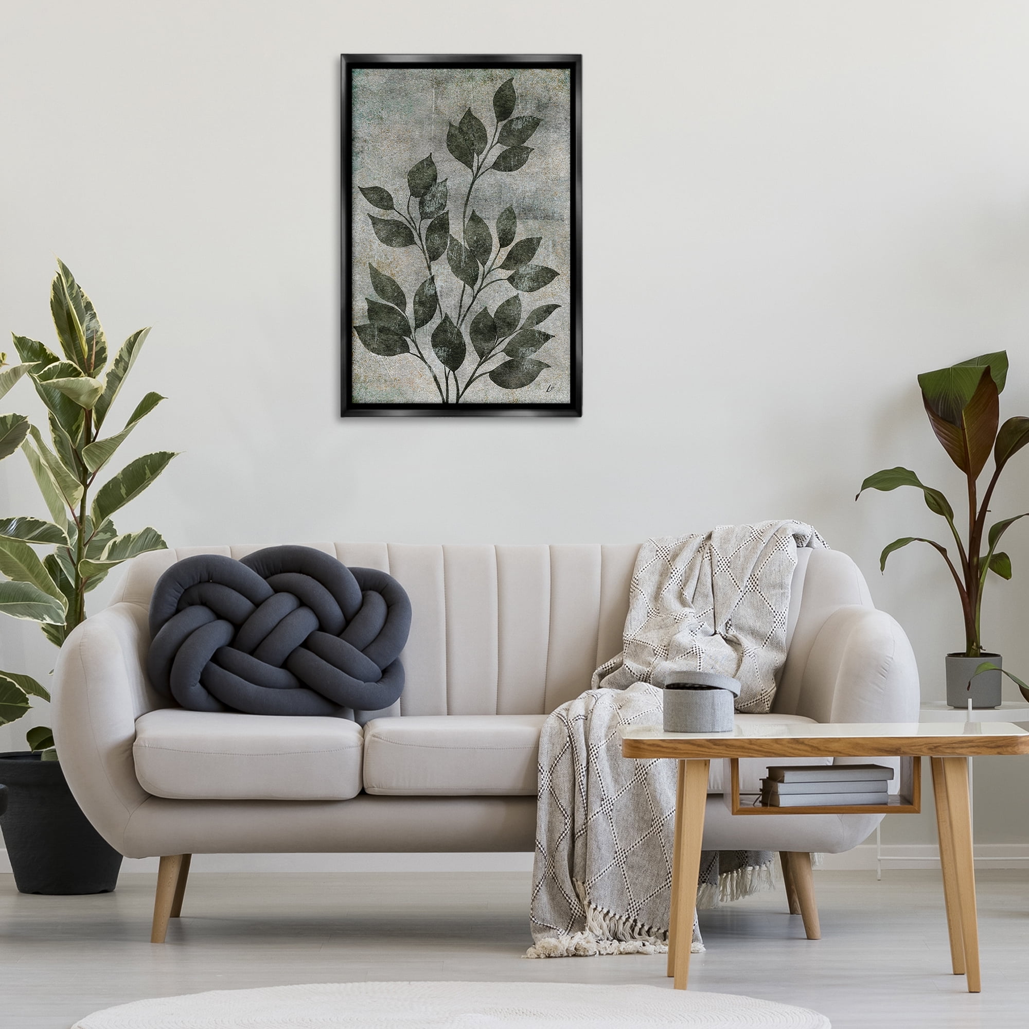 Stupell Industries Love & Leaves Rustic Plants & Flowers Painting Black Floater Framed Canvas Art Print Wall Art, 21 x 31