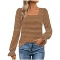 thumbnail image 1 of Bowake T-Shirts à Manches Longues pour Femmes Automne 2024 Décontracté Tendance Rayé Col Carré Tunique pour Sortir, 1 of 6