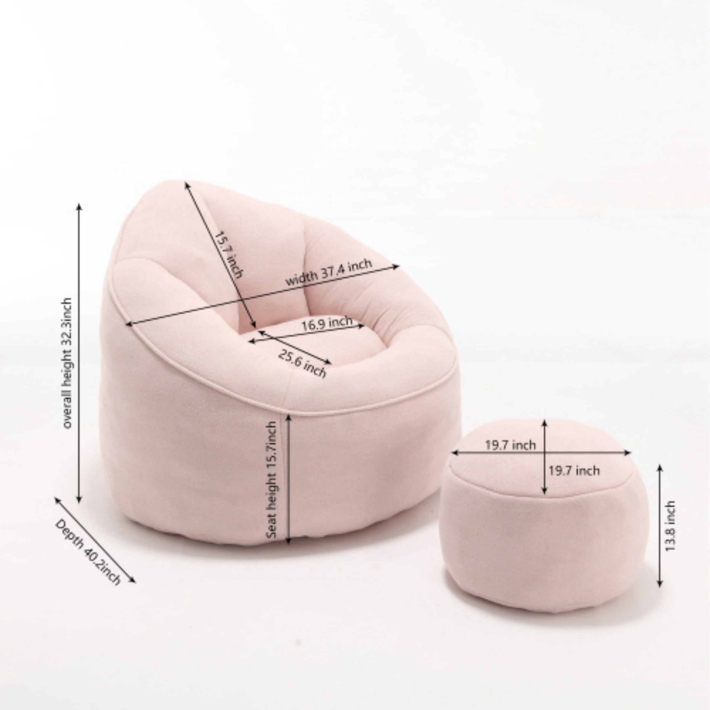 Bean Bag Sofa Chair with Footrest, High Density Foam Bean Bag Chair for Adults, Comfy Lazy Lounge Chair for Bedroom Living Room, Pink