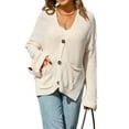 thumbnail image 3 of Women Chunky Knit Sweater Long Sleeve V Neck Button Up Cardigan with Pocket Coat for Fall and Winter Apricot L, 3 of 9