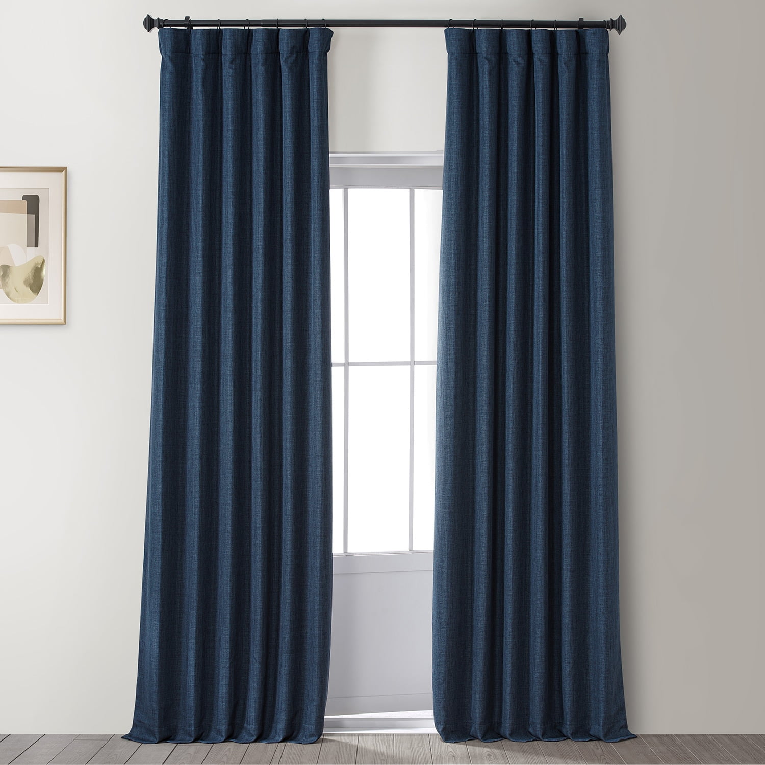 Signature Voyager Blue Faux Linen Blackout Curtain (1 Panel), Voyager Blue, 50W X 108L