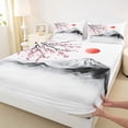 thumbnail image 3 of Homewish Japanese Ukiyoe Twin Sheet Sets,Rustic Cherry Blossom Twin Fitted Sheet,Pink White Gray Flat Sheet For Girl,Luxury Bedroom Decor,3pcs, 3 of 7