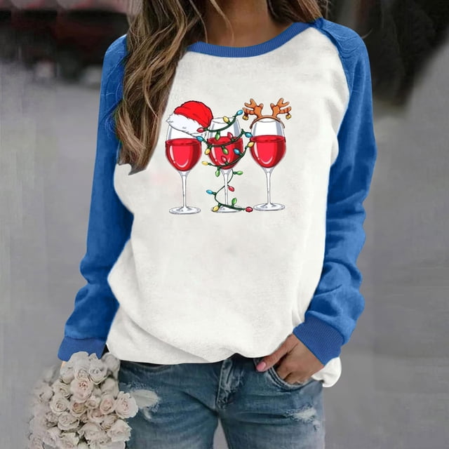 EGNMCR Chandails en Molleton à Capuche pour Femmes, Chandails en Molleton pour Femmes, Chandail à Capuchon Décontracté à Manches Longues pour Femmes, Hauts à Manches Longues Décontractés pour Femmes, Chemises Amples à Col Rond, Blouse Imprimée Graphique Women Blouse