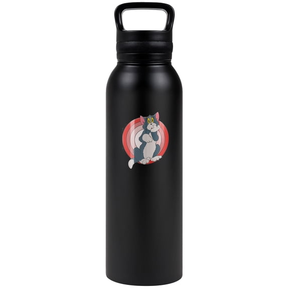 Tom And Jerry Official Tom Character 24 oz Insulated Canteen Water Bottle, Leak Resistant, Vacuum Insulated Stainless Steel with Loop Cap, Black