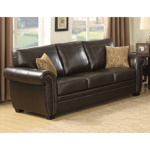 Ac Pacific Louis Traditional Brown, Brown Leather Sofa With Nailhead Trim