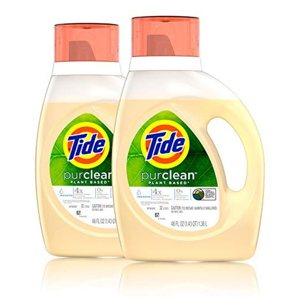 Tide Purclean Liquid Laundry Detergent, Unscented, Pack Of 2, 46 Fl