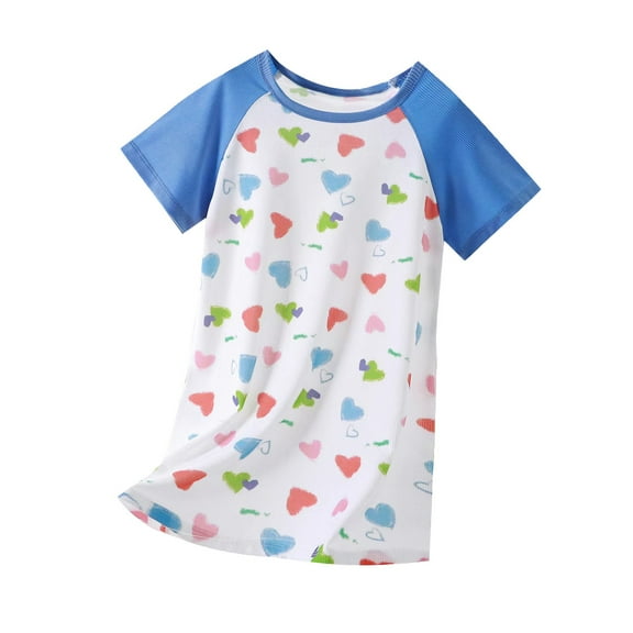 XXWXYD Girls Cotton Nightgowns Short Sleeve Sleep Shirt Nightdress Sleepwear 5-14 Years Pajama Dress Loungewear Kids P𝗃s Nightwear Comfy Bedtime Outfit