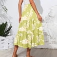 thumbnail image 5 of Women’s Floral Print Midi Skirt with Pockets A-Line High Waist Elastic Waistband Lightweight Casual Skirt for Summer Light Green L, 5 of 5