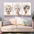 thumbnail image 2 of Rosework Framed Canvas Wall Art, 18x24 Inch, 3 Panel Beauty Portrait withMarilyn Monroe, Audrey Hepburn and Brigitte Bardot with Colorful Flower Crown, Made In USA, 2 of 6