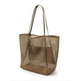 thumbnail image 2 of Spencer Nylon Mesh Tote Bag, Casual Tote Bag Hobo Women Foldable Shoulder Bag For Beach Picnic Vacation, Brown, 2 of 11