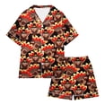 thumbnail image 2 of Youmylove Kids Girls Pajamas Set Thanksgiving Pumpkin Satin Silk Pajamas Short Sleeve Sleepwear 2 Piece Button Down Shirt Shorts Set Soft Comfy Sleepwear Nighty, 2 of 4