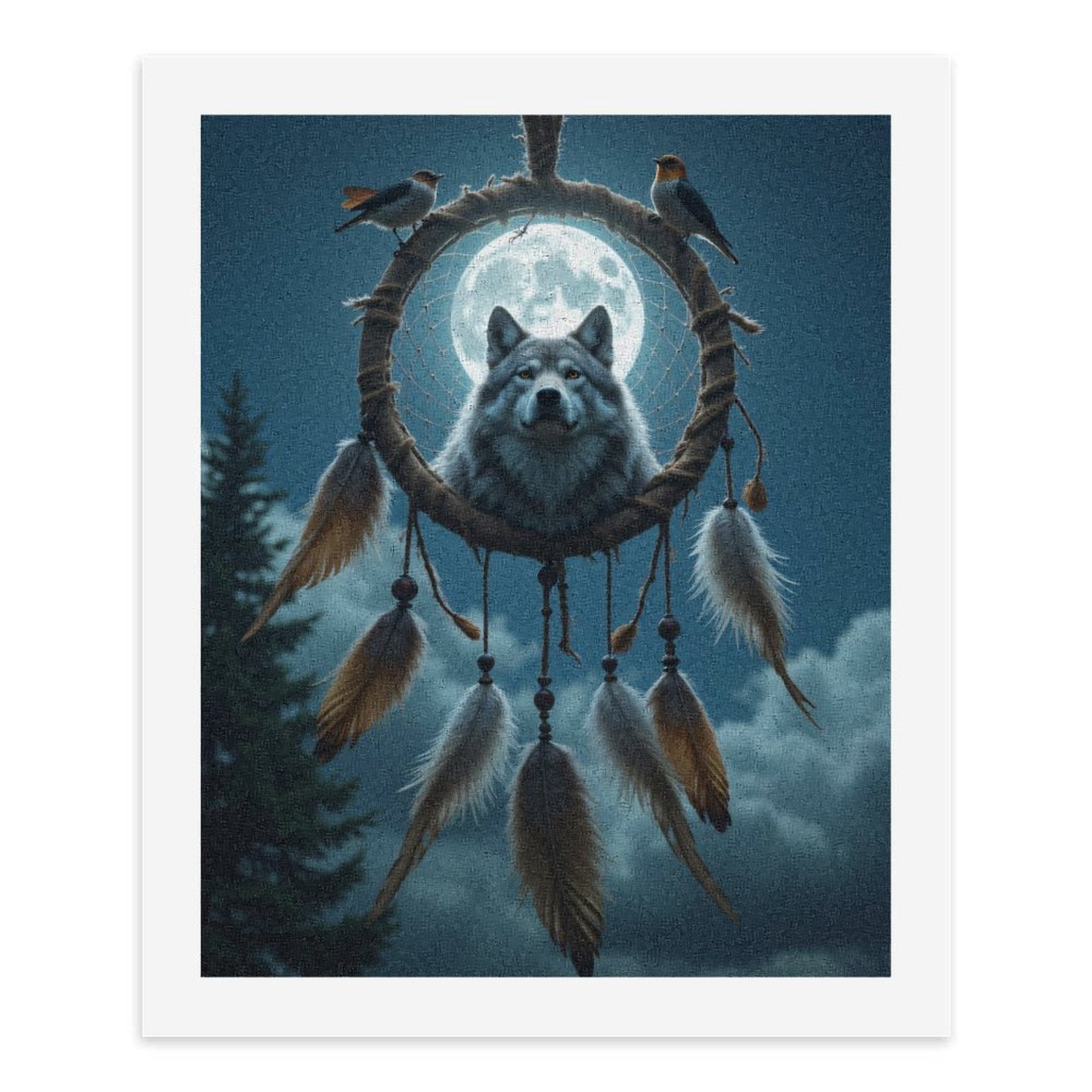 Paint By Numbers Kit for Adults Beginner - Wolf Dreamcatcher Moon Art Feathers DIY Canvas Painting Kits for Adults, Frameless Paint By Number for Adults for Home Wall Decor 16x20 Inch
