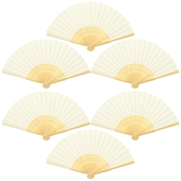 GOOHOCHY 6Pcs Wedding Folding Fans White Bamboo Paper for Guests