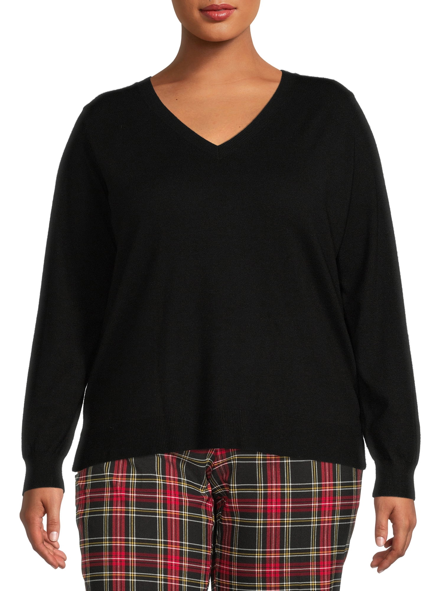 Terra & Sky Women's Plus Size V-Neck Sweater, Lightweight