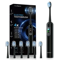 OasiSmile Sonic Electric Toothbrush for Adults with Smart Display, 6 Soft Rubber Wrap Brush Heads, 90-Day Battery Life, 2-Min Timer 4 Modes Travel Rechargeable Tooth Brush, Black