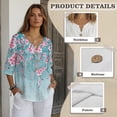 thumbnail image 6 of Xoenoiee Cherry Blossom Print Button Down Tops for Women Short Sleeve T Shirts Causal V Neck Pullover Tunic Top Spring Summer Outfits, XL, 6 of 7