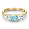 thumbnail image 3 of Gem Stone King 18K Yellow Gold Plated Silver Blue Apatite and Sky Blue Aquamarine Engagement Ring for Women | 1.50 Cttw | Round 5MM | Gemstone Birthstone | Size 5, 3 of 6