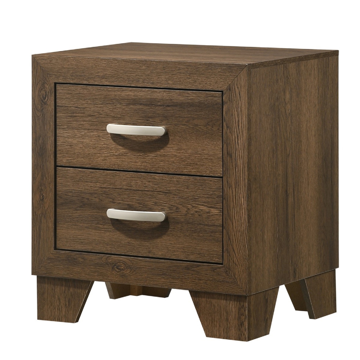 Transitional Style Wooden Nightstand with 2 Drawers and Metal Handles