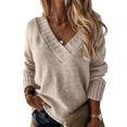 thumbnail image 2 of Fshiont Fall Sweaters Women Long Sweaters for Women Plus Womens Plus Size Sweaters Tunic Sweaters for Women V Neck Women’s Sweater Chunky Sweater Womens Fall Khaki S, 2 of 4