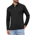 thumbnail image 4 of INSPIRE CHIC Men's Contrast Button Collared Pocket Long Sleeves Golf Polo T-Shirts M Black, 4 of 6