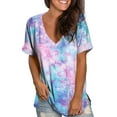 thumbnail image 2 of Fshinging Womens T Shirts 2025 Summer Fashion Tie-Dye Short Sleeve Loose Casual V Neck Tunic Blouse, 2 of 5
