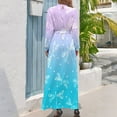 thumbnail image 3 of Pink Aqua Ombre Dress Dragonflies Print Elegant Printed Maxi Dress High Waist Long Sleeve Boho Beach Long Dresses, 3 of 5