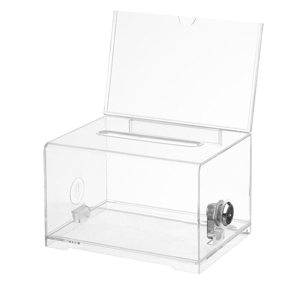 Black Acrylic 6" wide Small Clear Donation Box with cam-lock & FREE SHIPPING 