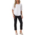 thumbnail image 2 of INSPIRAR CHIC Blusas de Chifón para Mujeres, Sueltas, Casual, de Cuello Redondo, Camiseta de Manga Corta, Blancas, Talla M, 2 of 6