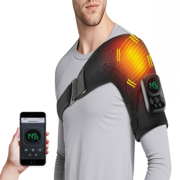 Shoulder Heating Pads with Massage,Heated Shoulder Brace for Men Women,Cordless Shoulder Massager with App Remote Control,Heated Shoulder Wrap with 6 Heat & 3 Vibration for Relax Gifts,Black