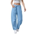 thumbnail image 4 of JFGHDG Barrel Sweatpants Women Casual Drawstring Elastic Waist Wide Leg Sweatpant Lounge Baggy Pants with Pockets Light Blue 2XL, 4 of 8