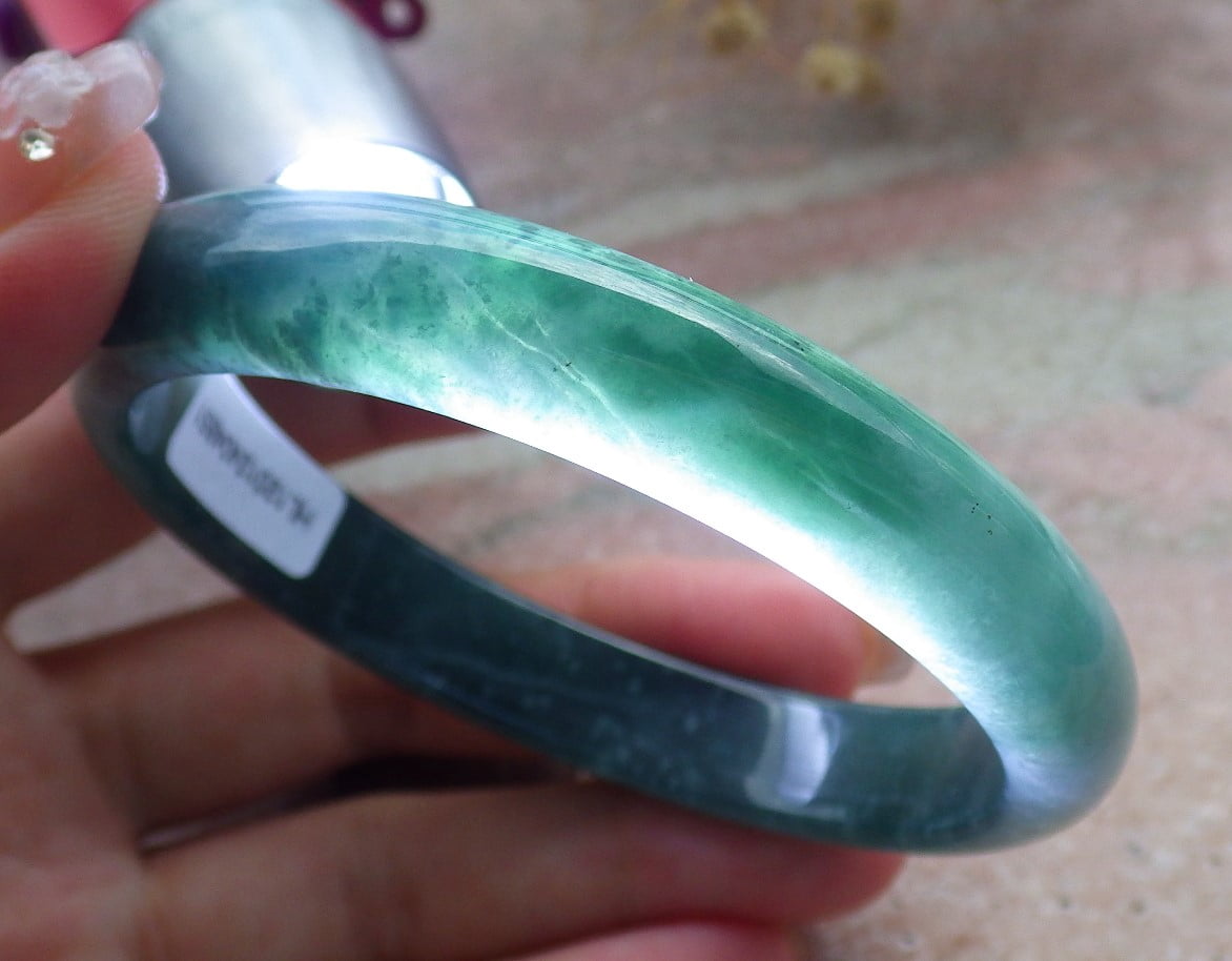 Icy Green Natural A JADE Jadeite Circle Bangle Bracelet 60 mm 682481 TN