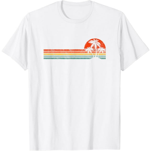 Vintage Palm Tree Sunset Horizon summer beach vacation T-ShirtMen and women, White T-shirt, size: Extra large