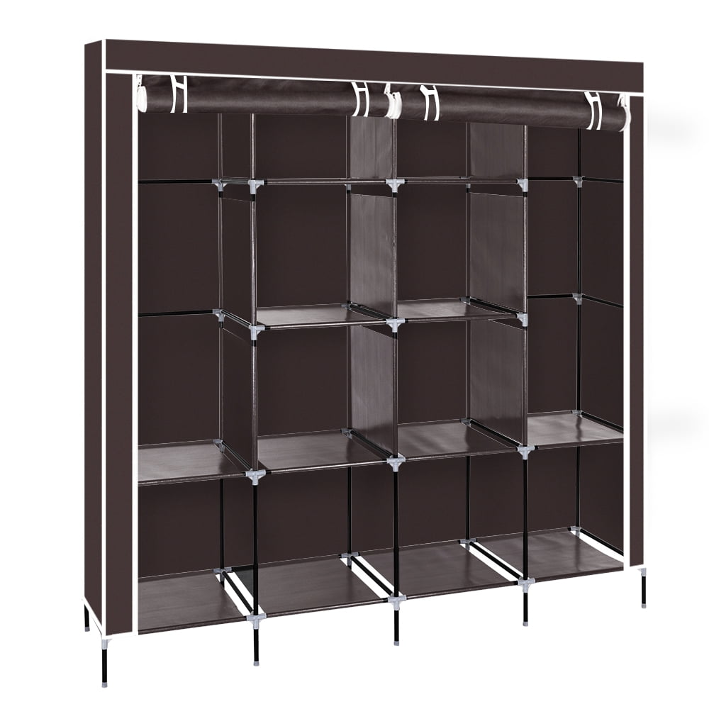 Kepooman 67" Portable Clothes Closet, Non-woven Fabric Wardrobe with 12 Shelves, Dark Brown Kepooman 67" Portable Clothes Closet, Non-woven Fabric Wardrobe with 12 Shelves, Dark Brown