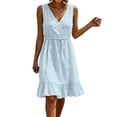 thumbnail image 2 of Qulqfy Womens Summer Dresses Cotton Linen Plus Size Ruffle Light Blue V-Neck Midi Tank Dress Casual Ruffle Ruffle Vacation Sundress XL, 2 of 8