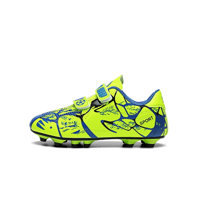 MAWCLOS Chaussures de Soccer pour Filles et Garçons à Bout Rond Crampons de Soccer à Bande Auto-Agrippante Espadrilles de Sport Légères à Tige Basse Chaussures de Course de Sport FG Crampons Vert 2.5Y