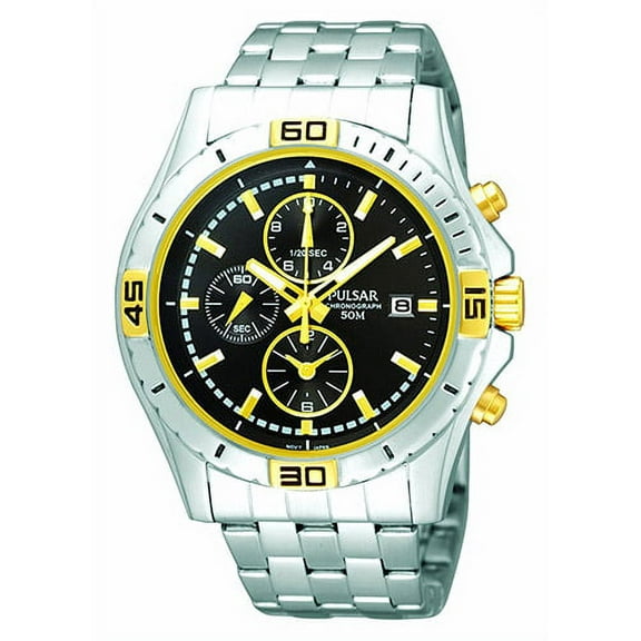 Men's Chronograph 50m Quartz Stainless Steel Black Dial Watch PF8398