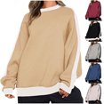 thumbnail image 3 of Quinlirra Fall Sweatshirts for Women Women's Round Neck Long Sleeved Top With Slit Hem Sweatshirt, 3 of 3