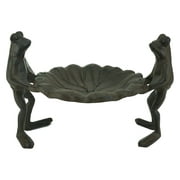 The Crabby Nook 2 Frogs Holding a Lotus Leaf Small Bird Feeder Cast Iron Outdoor