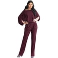 thumbnail image 3 of KOH KOH Long Pants Formal Cocktail Evening One Piece Fall Pockets Dressy Jumpsuit Romper Suit Casual Outfit Playsuit Tall 3/4 Short Sleeve For Women Maroon Wine Red Small US 4-6 NT118, 3 of 6
