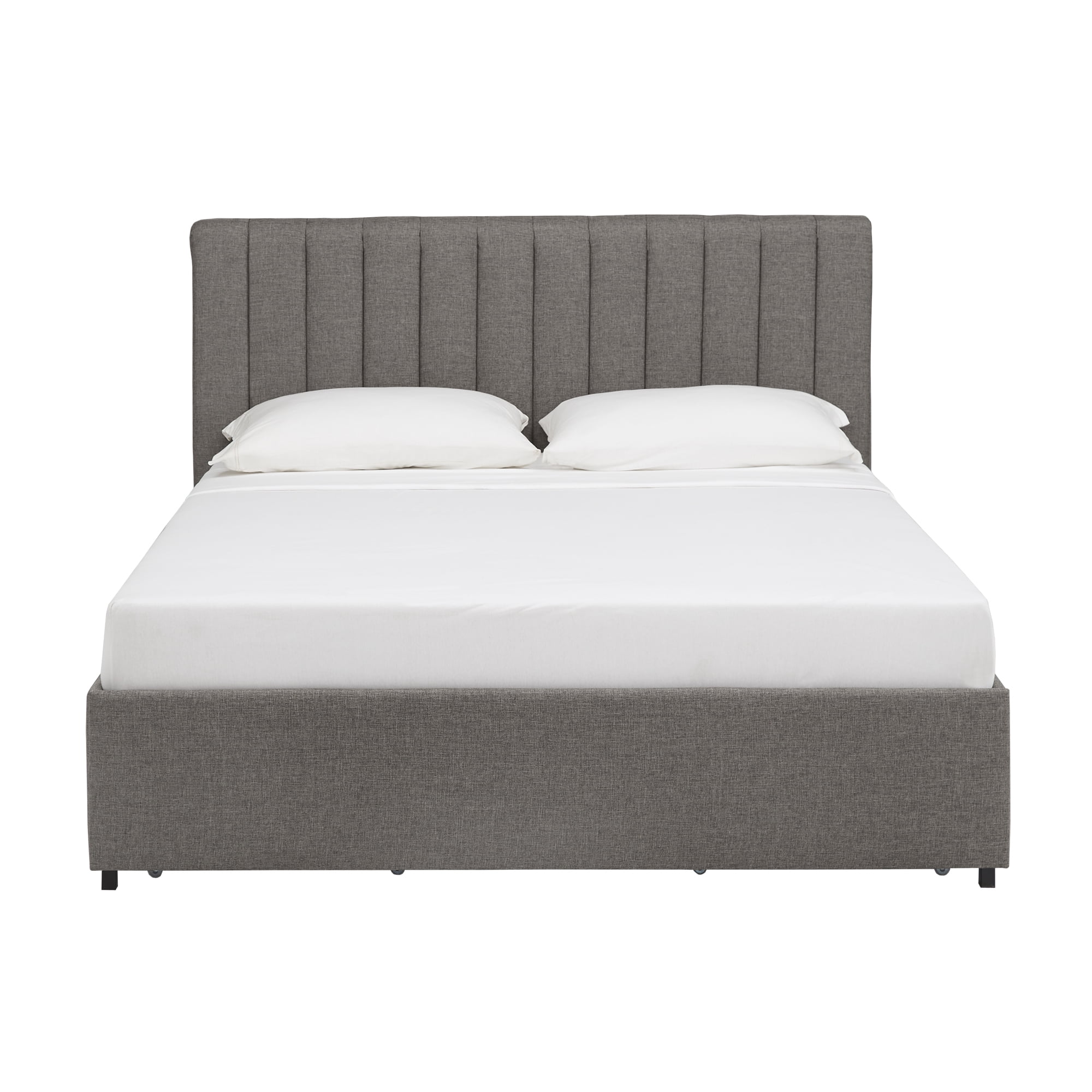 Weston Home Gaylen Gray Linen Storage Platform Bed with Channel Headboard, Queen