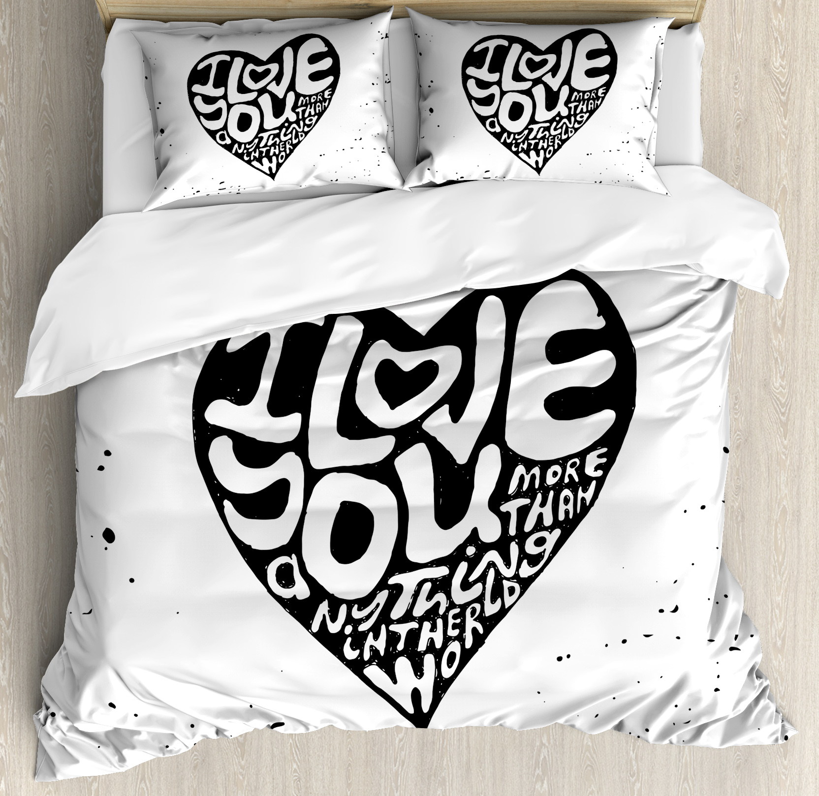 I Love You More Queen Size Duvet Cover Set, Artistic Calligraphy in a